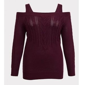 Torrid Burgundy cable knit open shoulder tunic